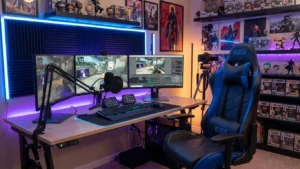 Cadeira gamer barata em um quarto modero