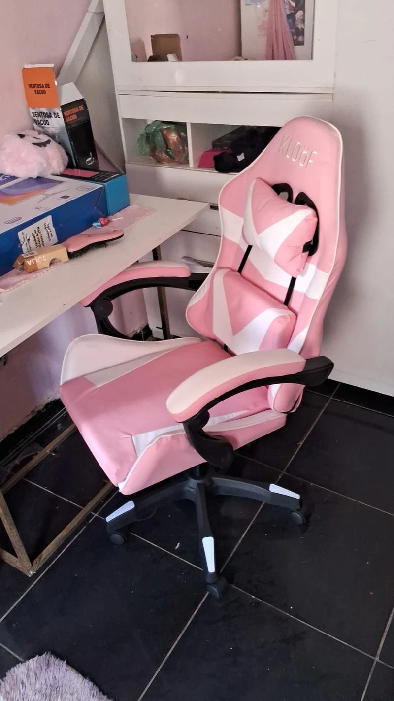 cadeira gamer mais barata do Brasil rosa e branca